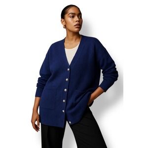 NWT & Other Stories Women Blue Alpaca Blend Cardigan L Crystal Button Minimalist